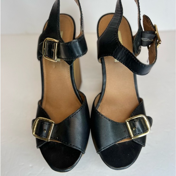 Steve Madden Womens Breeann Platform Wedge Peep Toe Sandal Black Sz 8 Leather - Picture 4 of 10